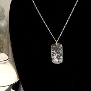 Live Edge Crystal Dog Tag Necklace Handcrafted Epoxy Resin Necklace Silver